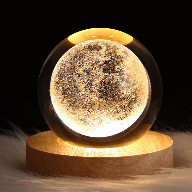 Luminous Starry Sky And Planets Moon Moon Crystal Ball Small Night Lamp Projection Ambience Light Creative Gift New Strange Gift - AmberOcean 