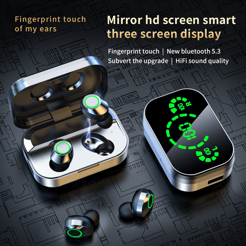 YD03 Wireless Bluetooth-compatible Headset TWS Large Screen Smart Digital Display In Ear Breathing Light - AmberOcean 