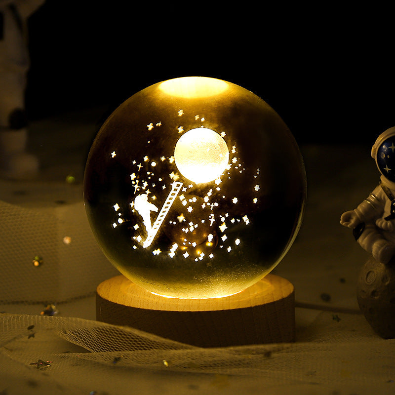 Luminous Starry Sky And Planets Moon Moon Crystal Ball Small Night Lamp Projection Ambience Light Creative Gift New Strange Gift - AmberOcean 