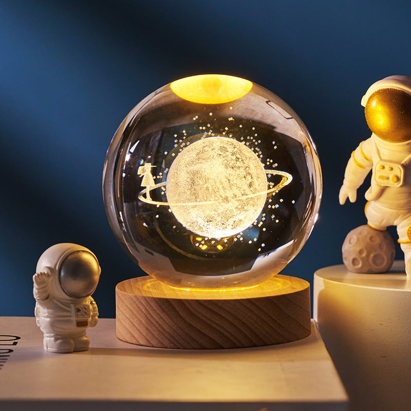 Luminous Starry Sky And Planets Moon Moon Crystal Ball Small Night Lamp Projection Ambience Light Creative Gift New Strange Gift - AmberOcean 
