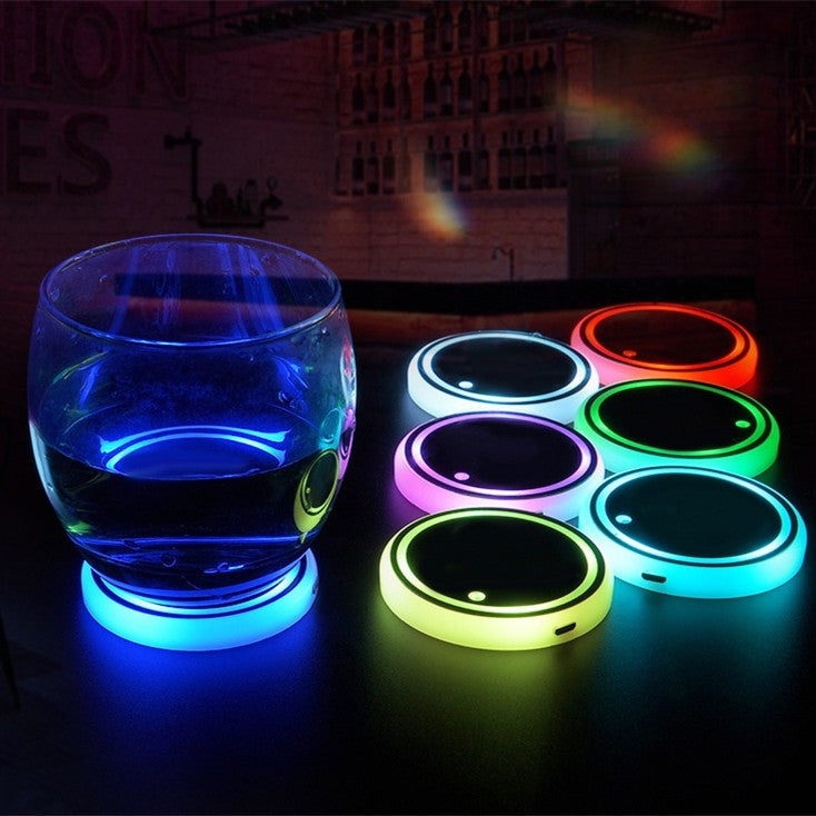 Colorful Cup Holder LED Light-up Coaster Solar & USB Charging Non-slip Coaster Ambient Light For Car Automatically - AmberOcean 