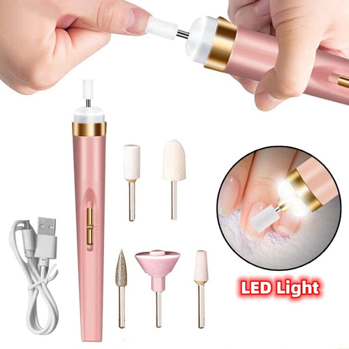 5in1 Manicure Machine Set Electric Nail Drill Polisher Cordless USB Rechargeable With LED Cutters Mill For Manicure Pedicure Accessor - AmberOcean 