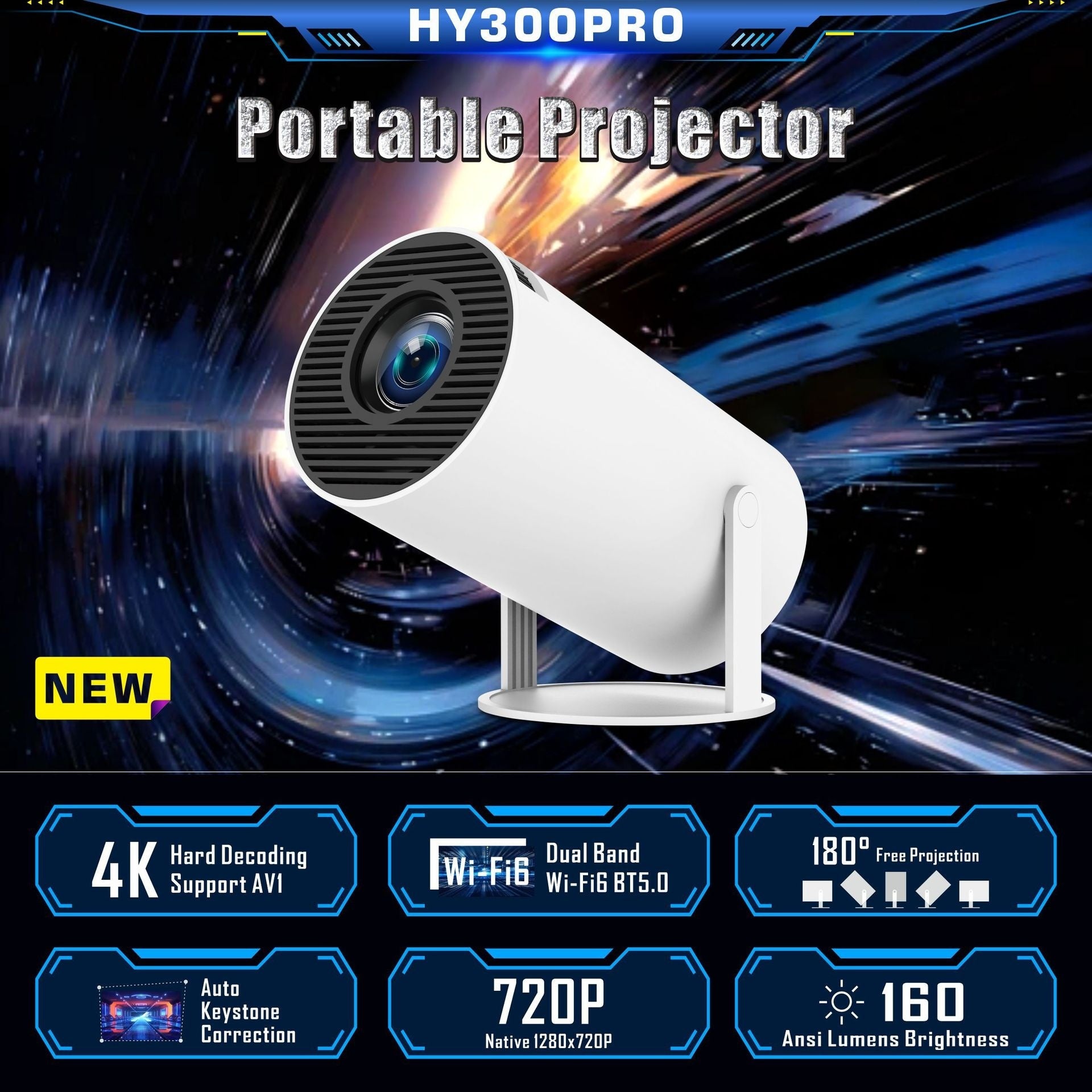 HY300 Pro Projector Home Theater Entertainment Portable Small Projector - AmberOcean 