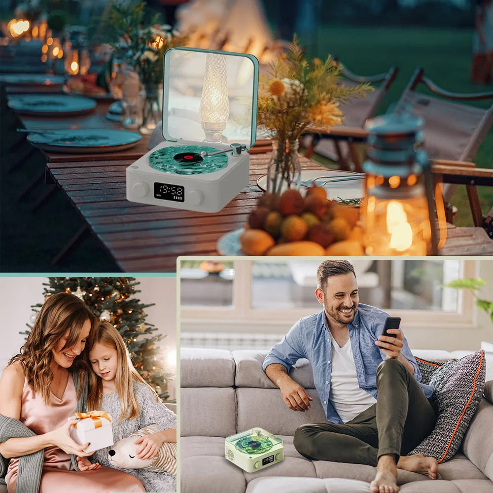 Retro Turntable Speaker Wireless Bluetooth-compatible 5.0 Vinyl Record Player Stereo Sound With White Noise RGB Projection Lamp Effect - AmberOcean 