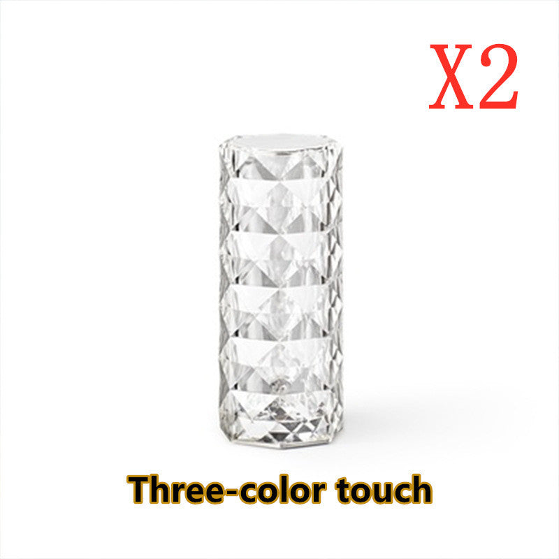 Nordic Crystal Lamp USB Table Lamps Bedroom Touch Dimming Atmosphere Diamond Night Light Rose Projector Lamp Decor - AmberOcean 