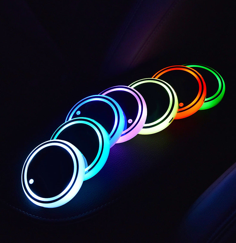 Colorful Cup Holder LED Light-up Coaster Solar & USB Charging Non-slip Coaster Ambient Light For Car Automatically - AmberOcean 